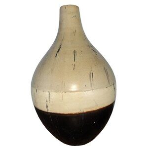 Chunky Stoneware Vase Jug 10" – Rustic Modern Pottery Decor Tan Black